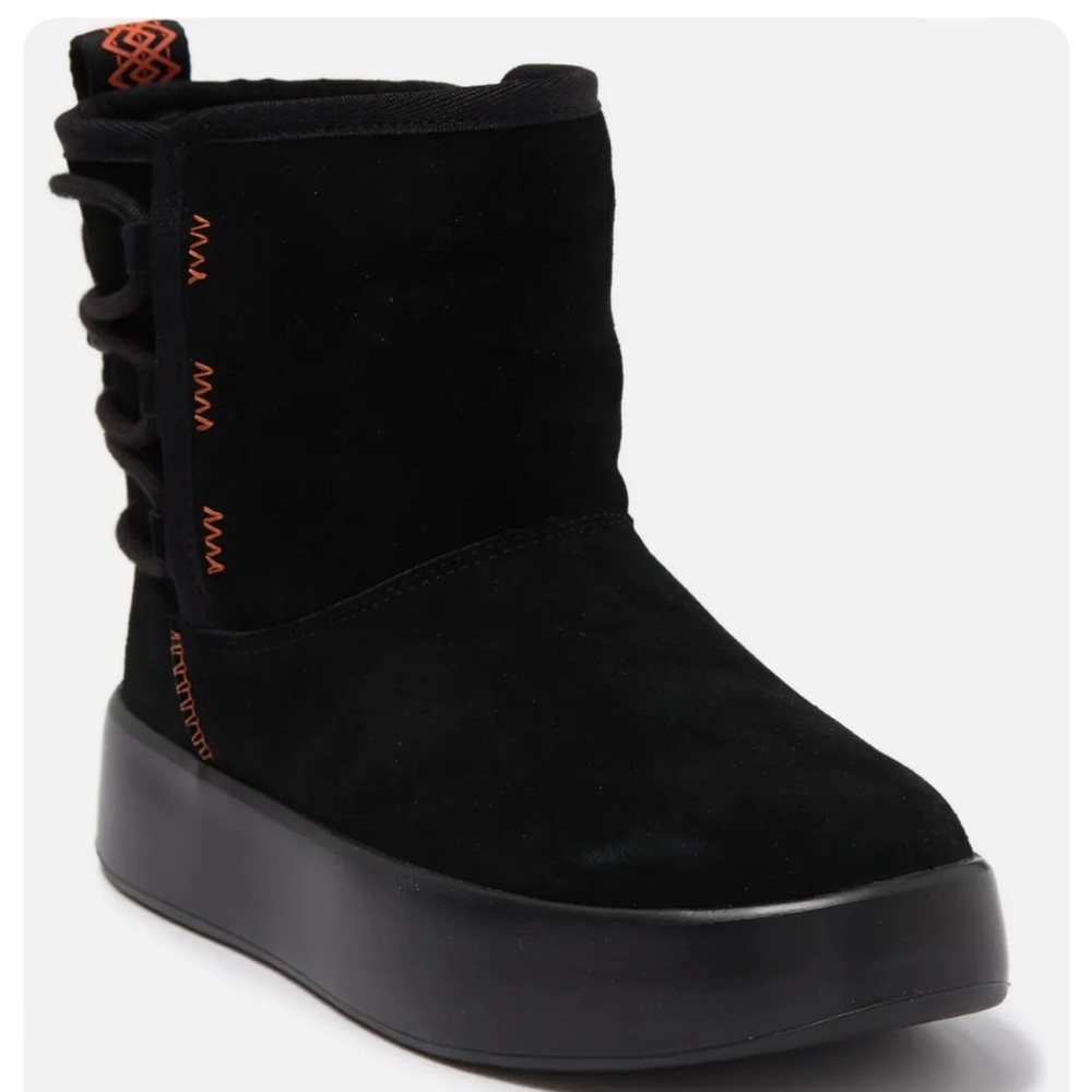 UGG Boom Ankle Boots Slip On Leather Faux Fur Black • Near perfect condition